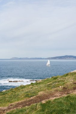 Açık denizde yelkenli. Rüzgarlı bir günde yelken açmak