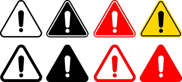 Simge Ayarlandı. Ünlem tehlike işareti. Tehlike Uyarı veya Alarm Risk Uyarı Tasarımı. Vektör illüstrasyonu