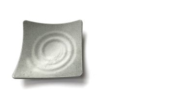 Beyaz zemin üzerinde seramik melamin malzeme ile boş kare gri plaka izole