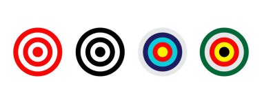 Hedef simgeleri ayarlandı. Hedeflerin sembol koleksiyonu. Dart ikonu. Tam on ikon çizgisine geldim. Vektör İllüstrasyon Tasarımı