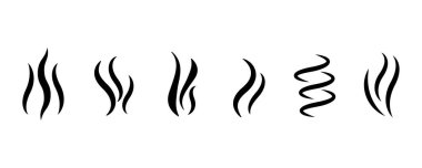 Smoke Icon Set. Simge Kokuyor. Sıcak Buhar Sembolü. Aromalar simgeleri buharlaştırır. İkon 'u ateşle. Vektör İllüstrasyonu