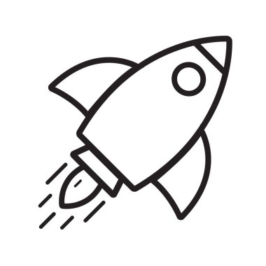 Roket ikon vektör illüstrasyonu. Basit roket fırlatma sembolü. Giriş logosu tasarımı beyaz arkaplanda izole edildi