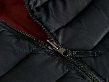 closeup detail on black jacket in studio