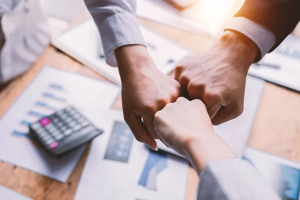 stock image Business handshake for teamwork of business merger and acquisition,successful negotiate,hand shake,two businessman shake hand with partner to celebration partnership and business deal concept