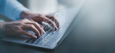 Fast checklist and clipboard task management.Business working on laptop computer productivity checklist and filling survey form online Document management concept .