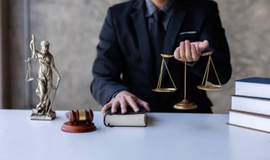 Lawyer working in office. Statue of justice, Law, legal services, advice, justice and law concept