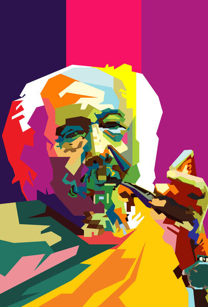 Pop art WPAP of Affandi Indonesian Maestro Artist Painting. Affandi was an Indonesian artist. Born in Cirebon, West Java, as the son of R. Koesoema, who was a surveyor at a local sugar factory, Affandi finished his upper secondary school in Jakarta. 