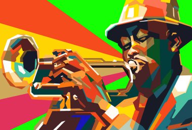 Caz Trompeti Aracı Pop Sanatı WPAP Vektörü.