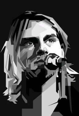Kurt Cobain Nirvana Grunge Siyah Beyaz Vektör.
