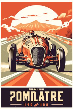 Eski Vintage Yarış Arabası Çizimi. 