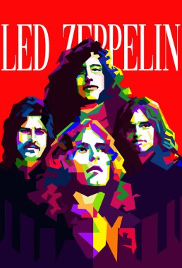 Led Zeppelin İngilizce Klasik Rock and Blues Pop Art WPAP Vektörü.