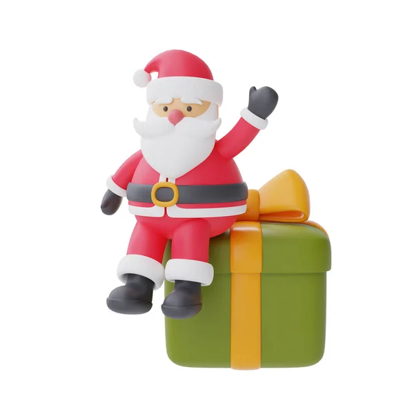 Renderização Personagem Desenho Animado Santa Claus Com Caixa Presente Isolado — Fotografia de Stock