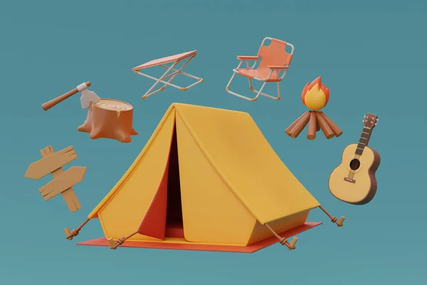 Touristisches Zeltlager Mit Elementen Für Zelten Sommerlager Reisen Reisen Wandern — Stockfoto