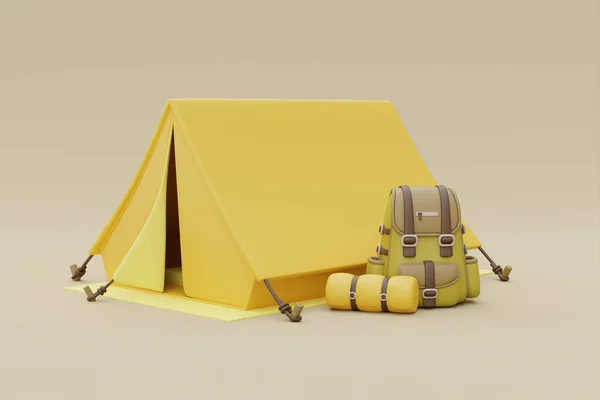 Reiserucksack Mit Campingausrüstung Außerhalb Des Zeltes Auf Dem Campingplatz Elemente — Stockfoto