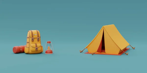 Kamp Alanı Dışında Kamp Malzemeleriyle Seyahat Çantası Kamp Yaz Kampı — Stok fotoğraf