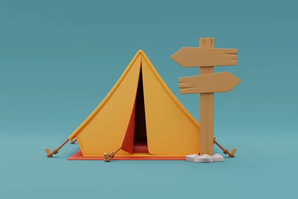 Tenda Acampamento Turístico Com Poste Sinalização Elementos Para Camping Acampamento — Fotografia de Stock