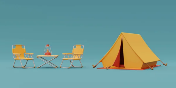 Kamp Alanı Dışında Kamp Malzemeleriyle Kamp Sandalyesini Katlamak Kamp Yapmak — Stok fotoğraf