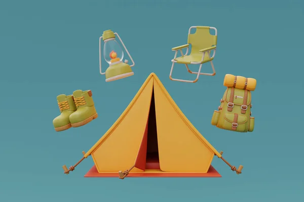 Ensemble Éléments Pour Camping Avec Tente Camping Touristique Sac Dos — Photo