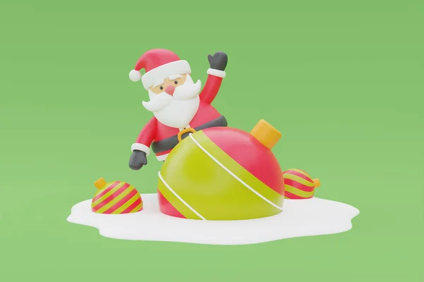 Weergave Van Cartoon Karakter Kerstman Met Kerstballen Vrolijk Kerstfeest Nieuwjaar — Stockfoto