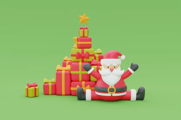 Рендеринг Персонажа Мультфильма Санта Клауса Подарочной Коробкой Рождеством Новым Годом — стоковое фото