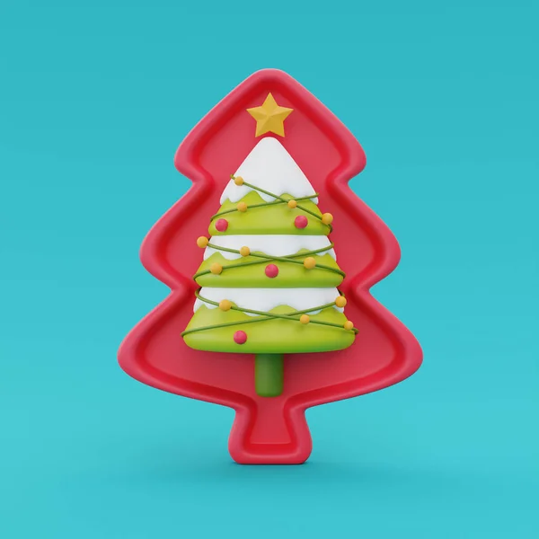 圣诞树与松树和装饰灯 圣诞快乐 新年快乐 3D渲染 — 图库照片
