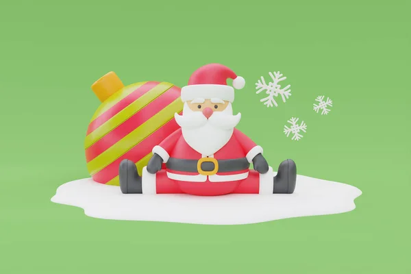 Renderização Desenho Animado Personagem Santa Claus Com Bolas Natal Feliz — Fotografia de Stock
