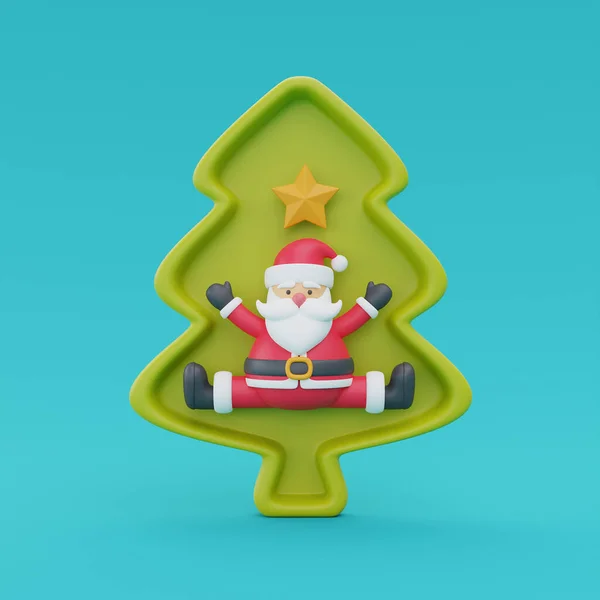 圣诞树与卡通人物圣塔爪 圣诞快乐 新年快乐 3D渲染 — 图库照片