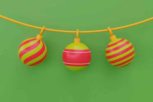 圣诞和新年装饰饰物上挂着装饰球 3D渲染 — 图库照片