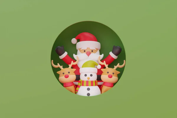 Kerstachtergrond Met Kerstman Sneeuwpop Rendieren Vrolijk Kerstfeest Gelukkig Nieuwjaar Destructie — Stockfoto
