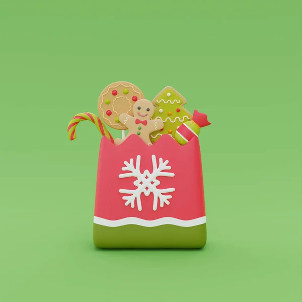 Weihnachtliche Einkaufstüten Voller Lebkuchen Und Bonbons Frohe Weihnachten Und Ein — Stockfoto