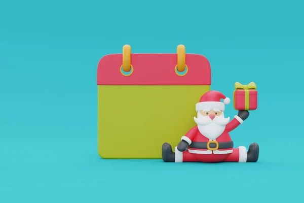 Χειμερινό Ημερολόγιο Χαρακτήρα Κινουμένων Σχεδίων Santa Claus Και Κουτί Δώρου — Φωτογραφία Αρχείου
