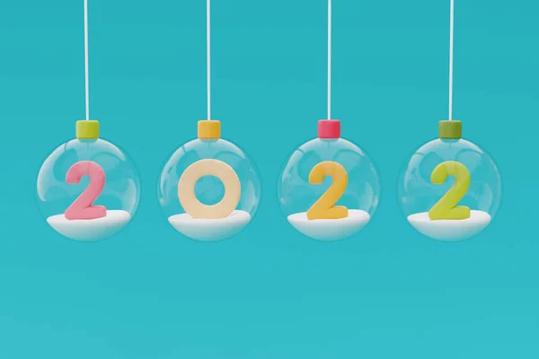 Bolas Vidro Penduradas Fita Com Número Colorido 2022 Feliz Natal — Fotografia de Stock