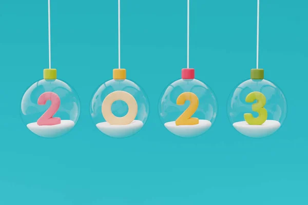 Bolas Vidro Penduradas Fita Com Número Colorido 2023 Feliz Natal — Fotografia de Stock
