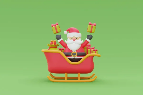 Santa Claus Sitting Reindeer Sleigh Ride Gift Boxes Merry Christmas — Stock Photo, Image