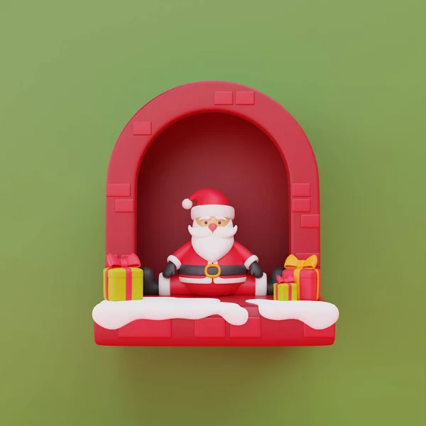 Okno Zdobené Vánoční Tématikou Santa Clausem Dárkovými Krabicemi Veselé Vánoce — Stock fotografie
