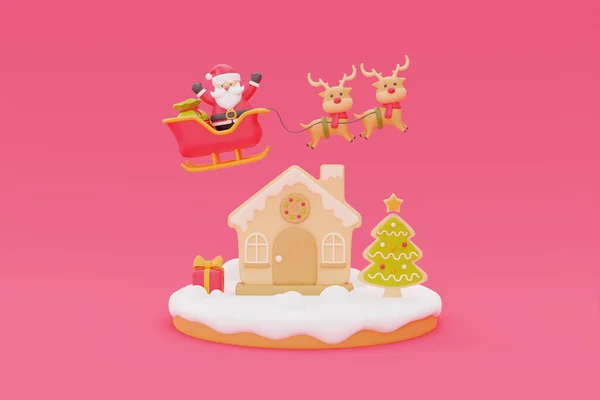 姜饼加圣诞装饰品 圣诞快乐 新年快乐 3D渲染 — 图库照片