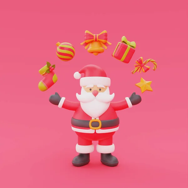 卡通人物三爪与圣诞装饰品的3D渲染 圣诞快乐 新年快乐 — 图库照片