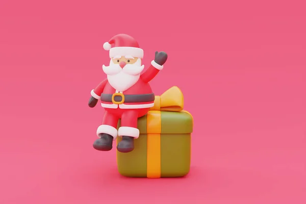 Render Cartoon Character Santa Claus Gift Box Merry Christmas New — Stock Photo, Image
