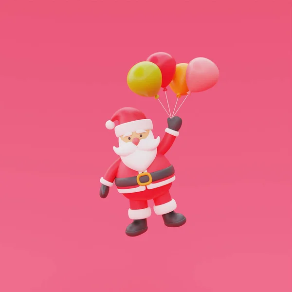 Render Cartoon Character Santa Claus Balloon Merry Christmas New Year — Stock Photo, Image