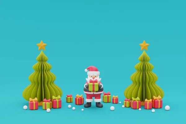 Різдвяний Фон Соснами Санта Клаусом Орнаментом Христмаса Різдвом Новим Роком — стокове фото