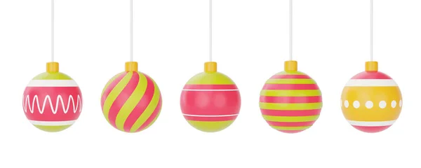 Conjunto Bolas Ornamentais Penduradas Fita Para Design Natal Isolado Fundo — Fotografia de Stock