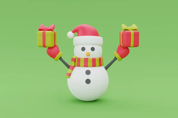 Render Cartoon Character Snowman Merry Christmas New Year — Stock Photo, Image