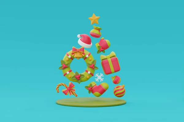 Kerstboom Gemaakt Van Kerstversiering Vrolijk Kerstfeest Gelukkig Nieuwjaar Destructie — Stockfoto