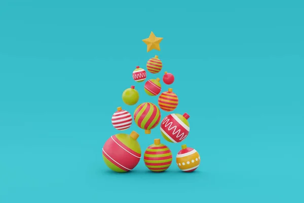圣诞树是由圣诞球做成的 圣诞快乐 新年快乐 3D渲染 — 图库照片