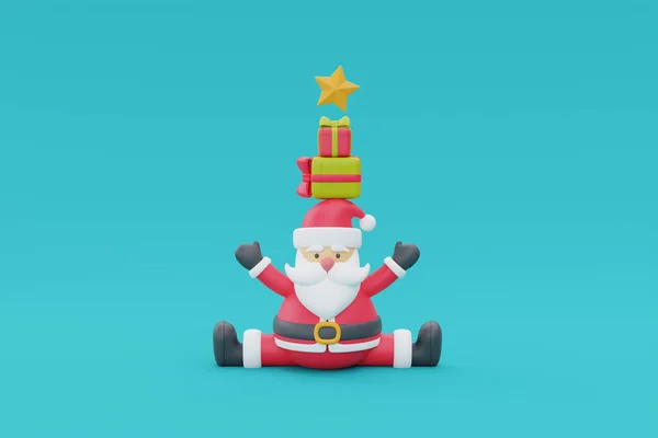 Καθιστούν Χαρακτήρα Κινουμένων Σχεδίων Santa Claus Κουτί Δώρου Καλά Χριστούγεννα — Φωτογραφία Αρχείου