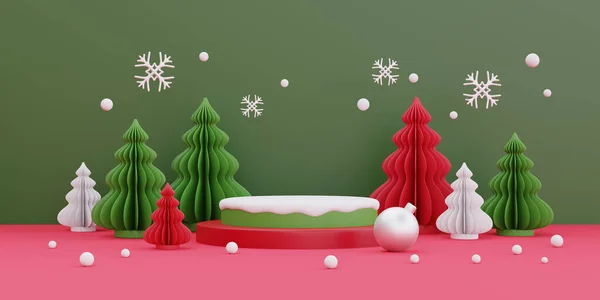 Kerst Nieuwjaar Achtergrond Met Kerstboom Decoratie Voor Kerst Product Display — Stockfoto
