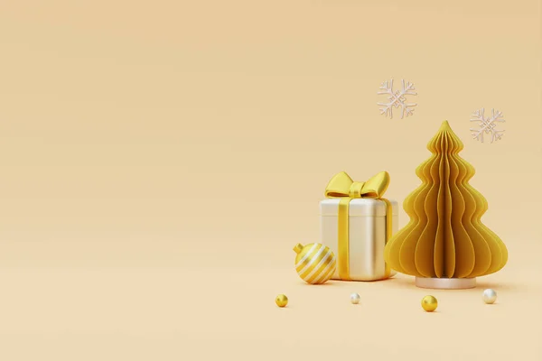 Noel Yeni Yıl Arkaplanı Hediye Kutusu Noel Için Altın Çam — Stok fotoğraf