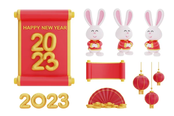 中国の旧正月の要素を隔離し 中国の新年の装飾 中国の祭り Cyn 2023 ウサギの年 3Dレンダリング — ストック写真