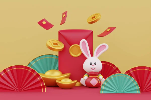 Banner Ano Novo Chinês Envelope Vermelho Com Dinheiro Ouro Riqueza — Fotografia de Stock