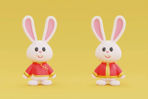 Cute Rabbit Cartoon Character Isolated Yellow Background Element Chinese New — Stock Photo, Image